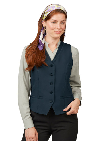 Women's Two-Pocket Ottoman Trim Vest - 7398 - Dark Navy