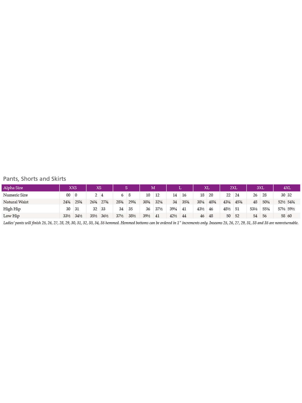 SIZECHART