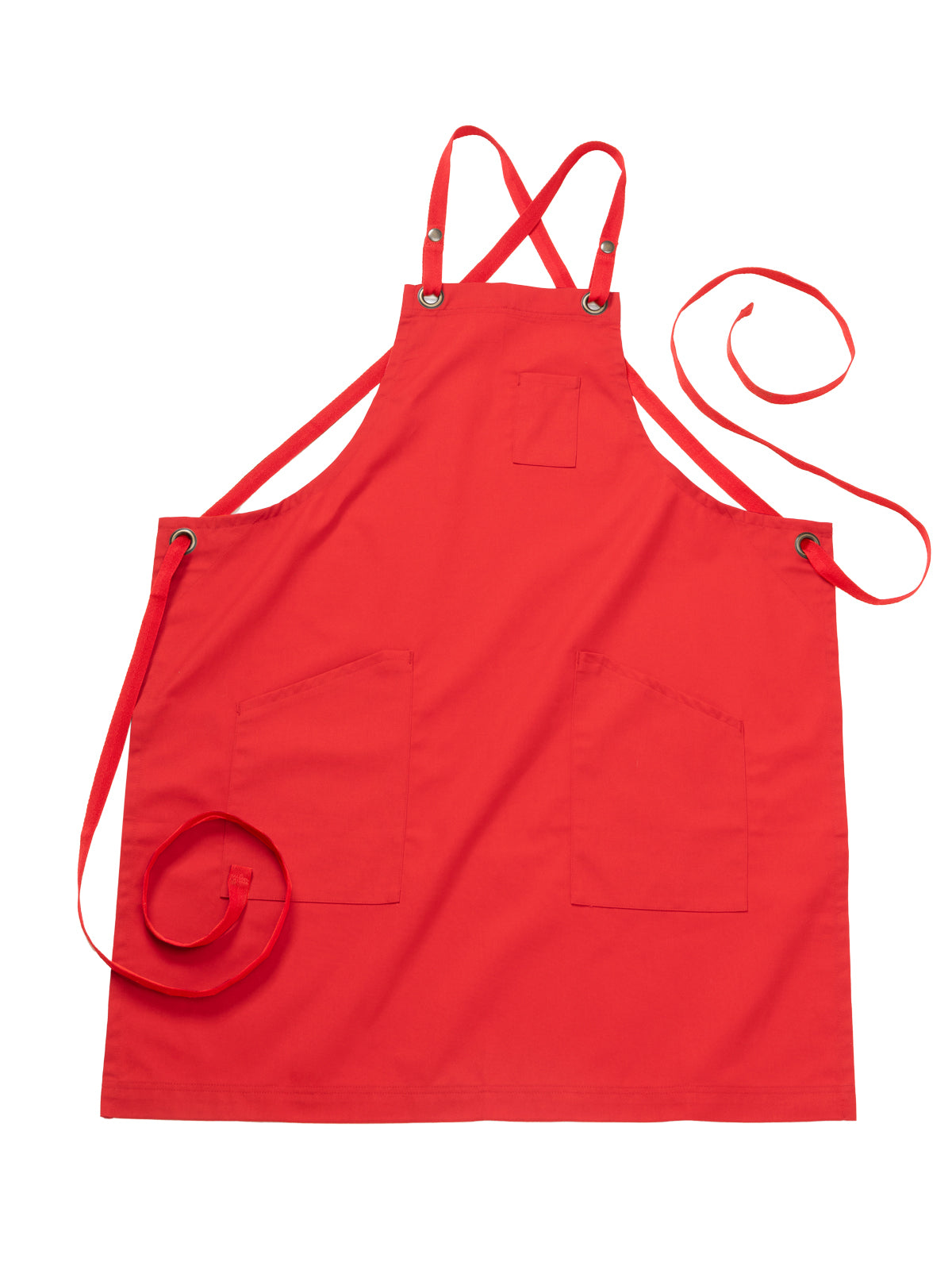 Unisex Three-Pocket Twill Bib Apron - 9043 - Red