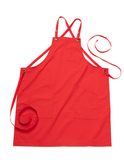 Unisex Three-Pocket Twill Bib Apron - 9043 - Red