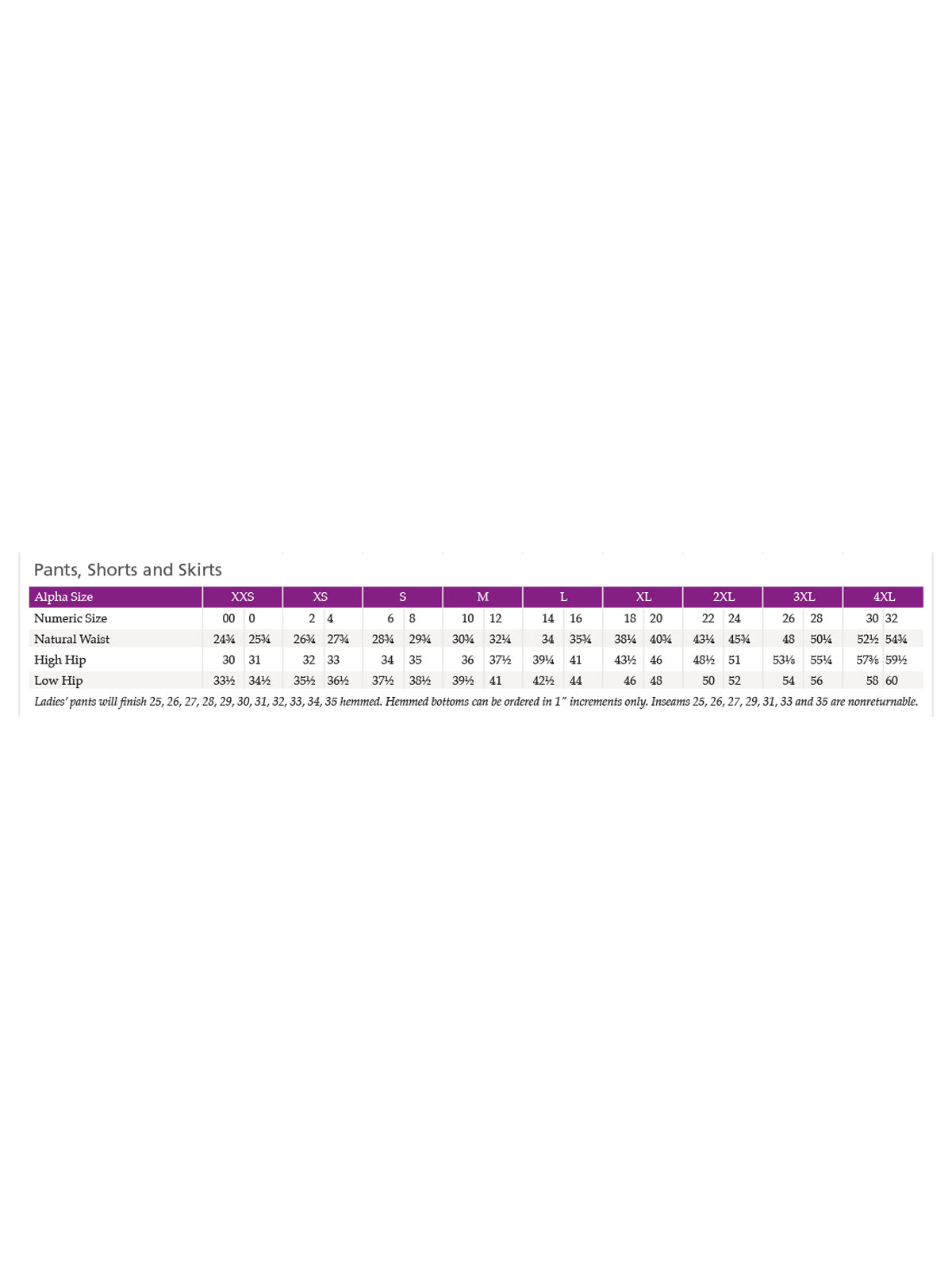 SIZECHART