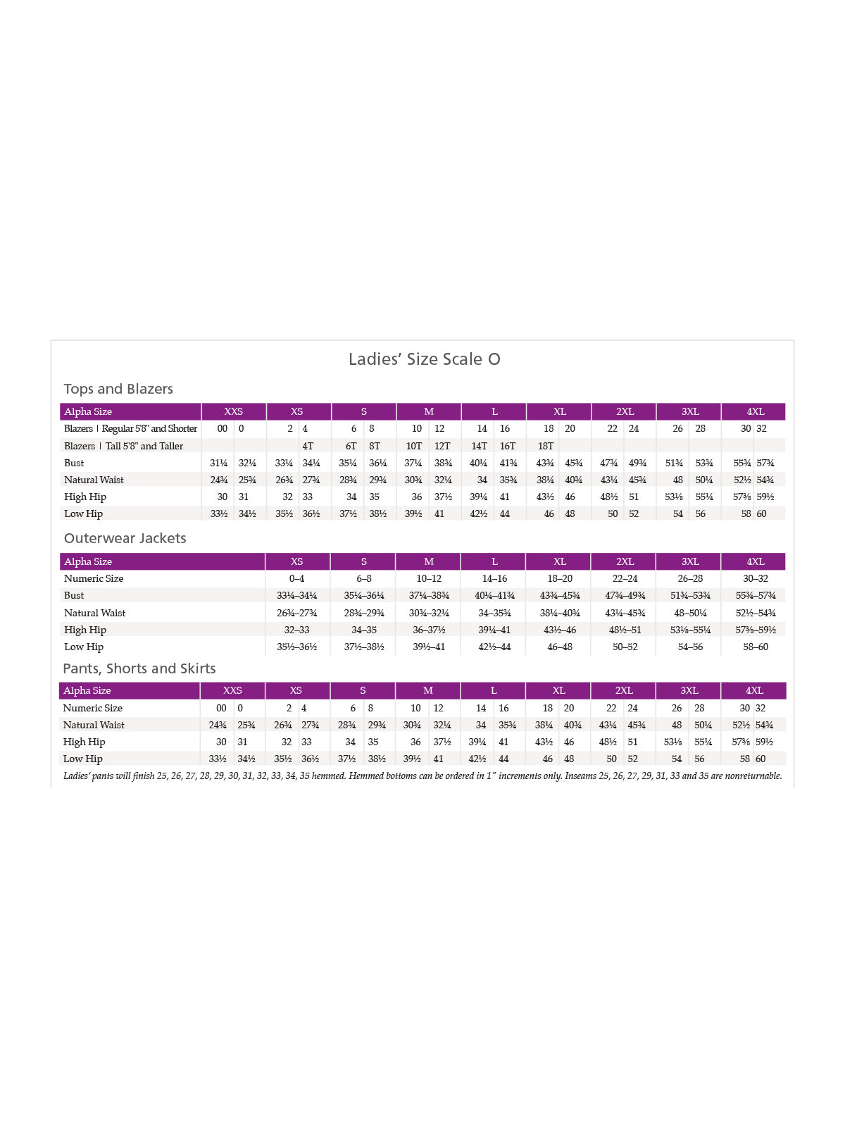 SIZECHART