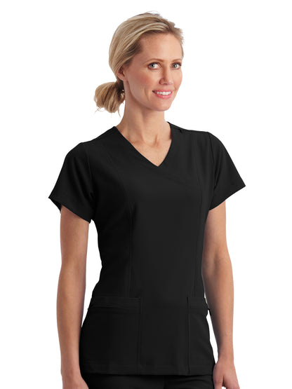 Women's 5-Pocket Mock Wrap Scrub Top - 2306 - Black