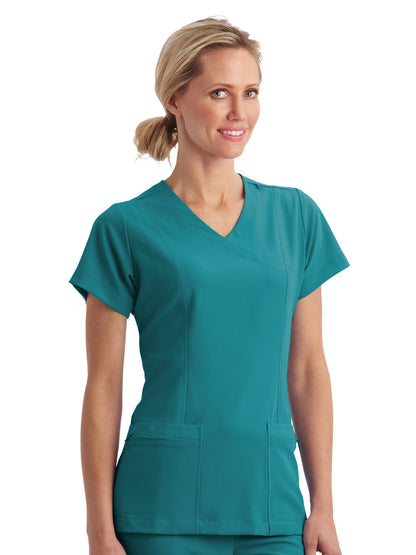 Women's 5-Pocket Mock Wrap Scrub Top - 2306 - Teal