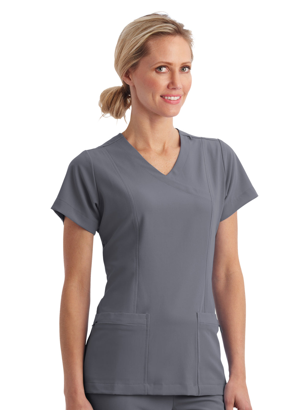 Women's 5-Pocket Mock Wrap Scrub Top - 2306 - Pewter