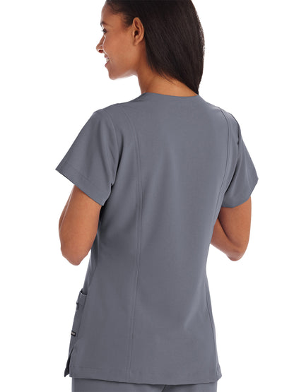 Women's 5-Pocket Mock Wrap Scrub Top - 2306 - Pewter