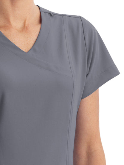 Women's 5-Pocket Mock Wrap Scrub Top - 2306 - Pewter