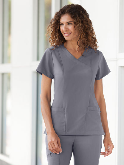 Women's 5-Pocket Mock Wrap Scrub Top - 2306 - Pewter