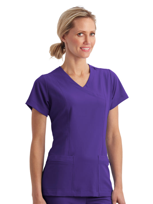 Women's 5-Pocket Mock Wrap Scrub Top - 2306 - Purple