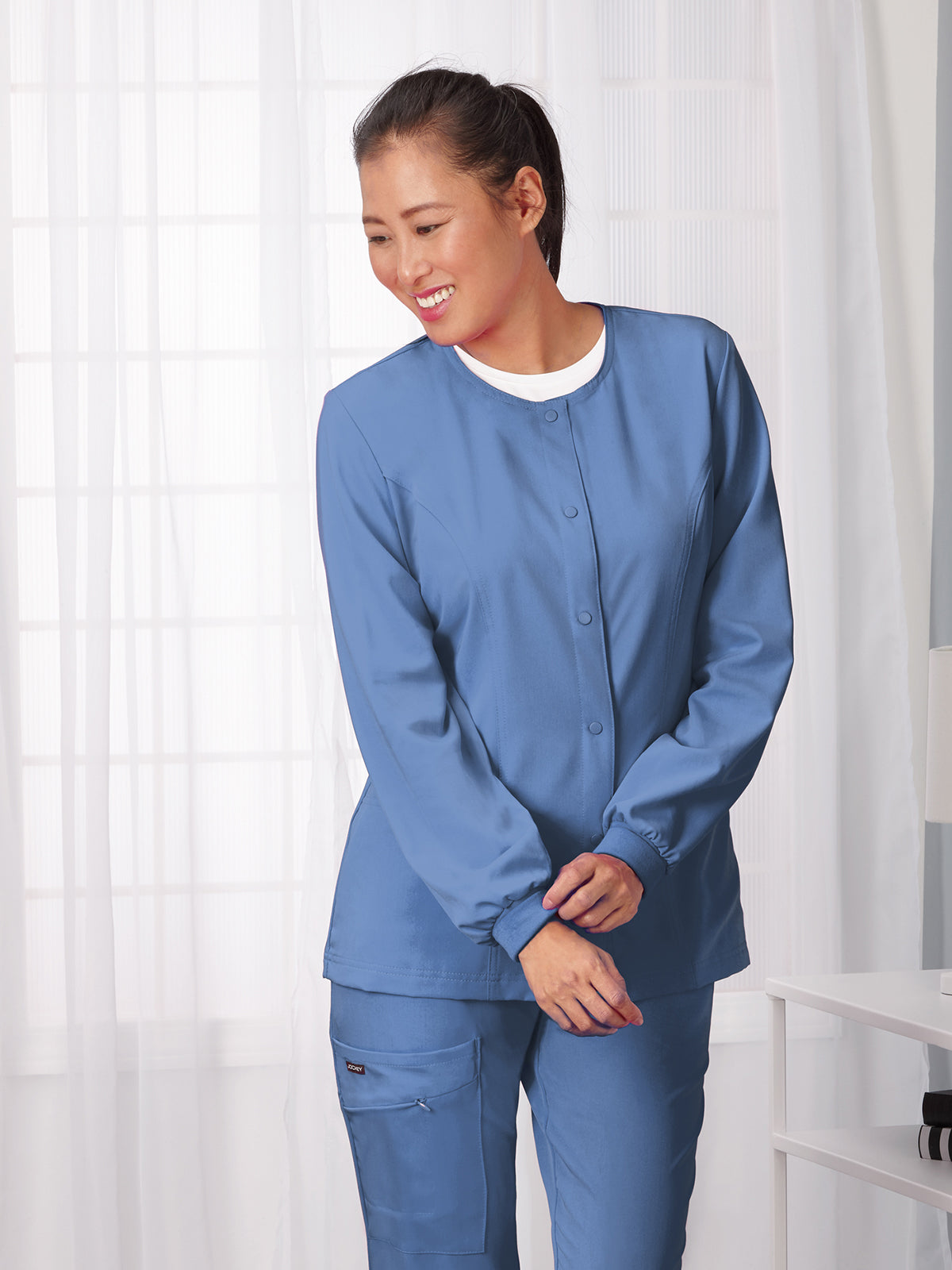 Women's 3-Pocket Snap Front Scrub Jacket - 2356 - Ceil Blue