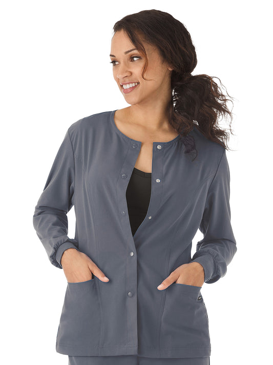 Women's 3-Pocket Snap Front Scrub Jacket - 2356 - Pewter