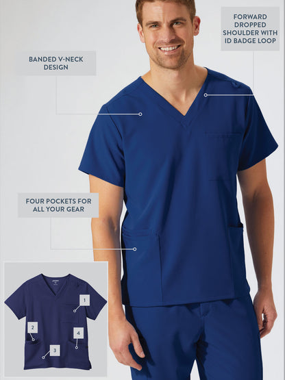 Unisex 4-Pocket V-Neck Scrub Top - 2371 - New Navy