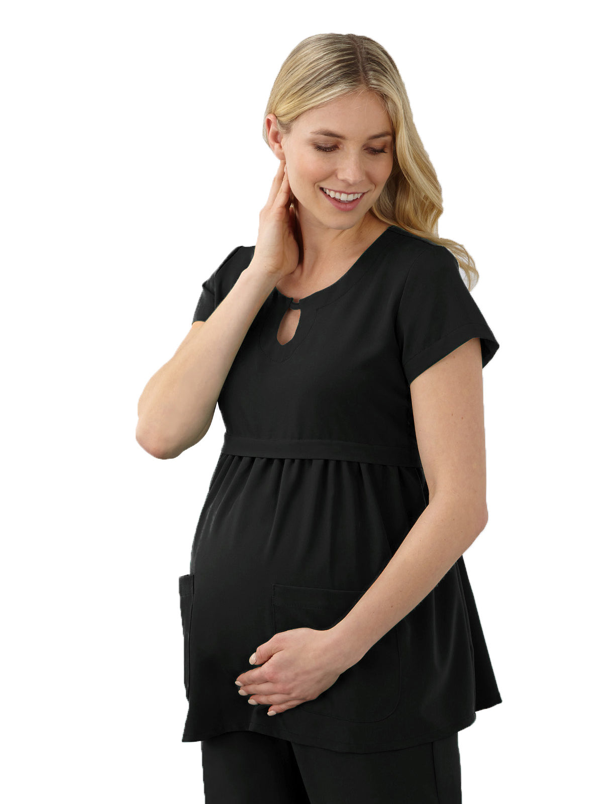 Women's 2-Pocket Empire Waist Maternity Top - 2461 - Black