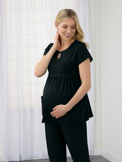 Women's 2-Pocket Empire Waist Maternity Top - 2461 - Black