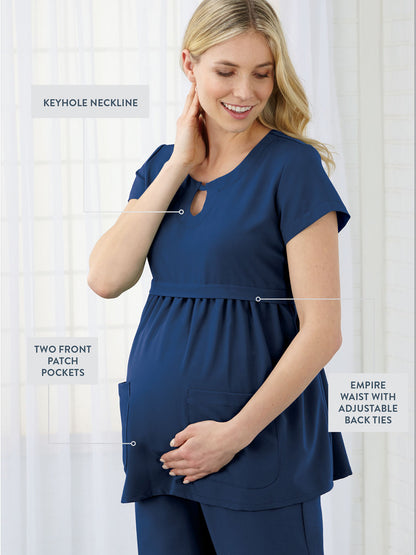 Women's 2-Pocket Empire Waist Maternity Top - 2461 - New Navy