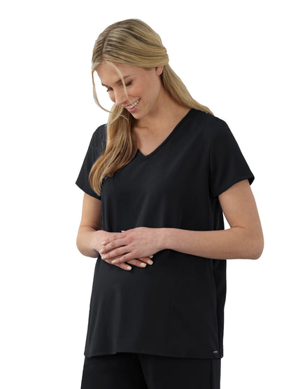 Women's 2-Pocket Pleated Back Maternity Scrub Top - 2462 - Black