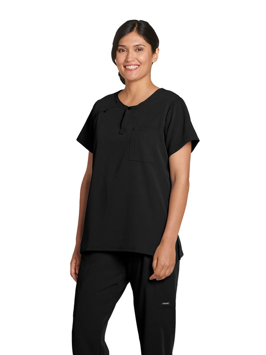 Women's 3-Pocket Henley Neck Top - 2480 - Black