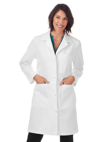 Women's Five-Pocket 38" Knot Button Lab Coat - 763 - White