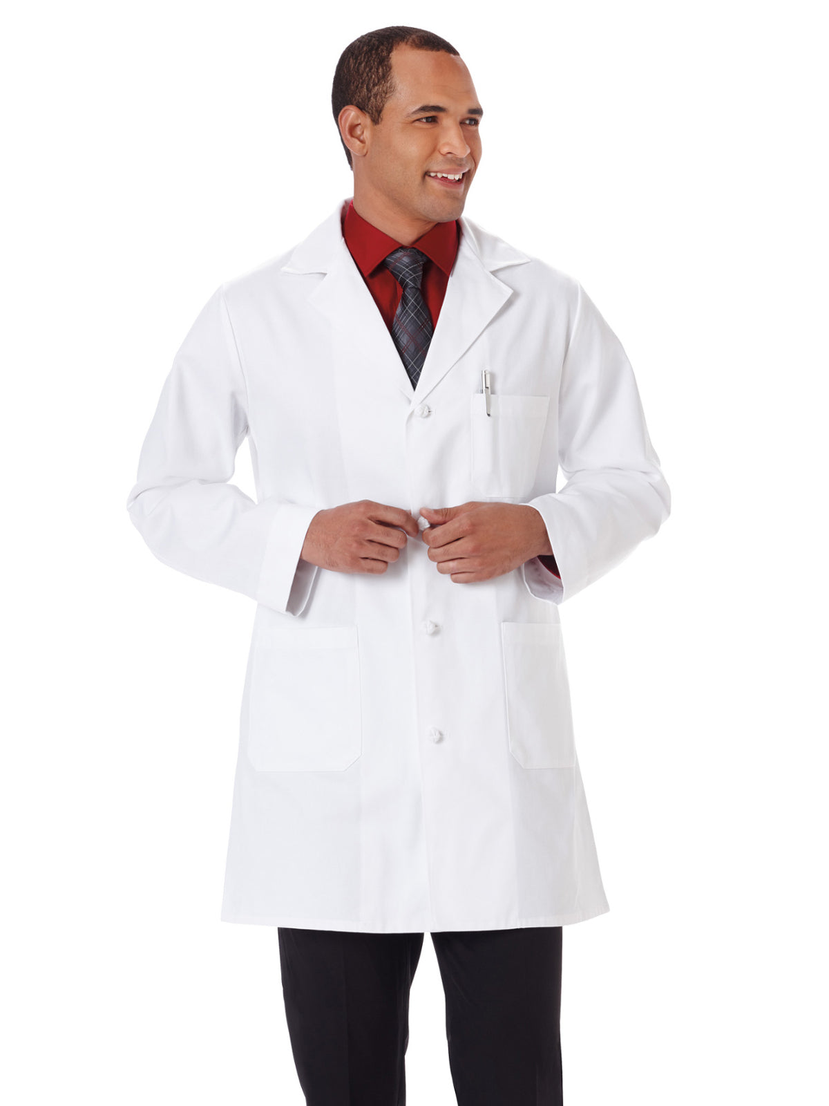 Unisex Five-Pocket 44" Full-Length Lab Coat - 808 - White