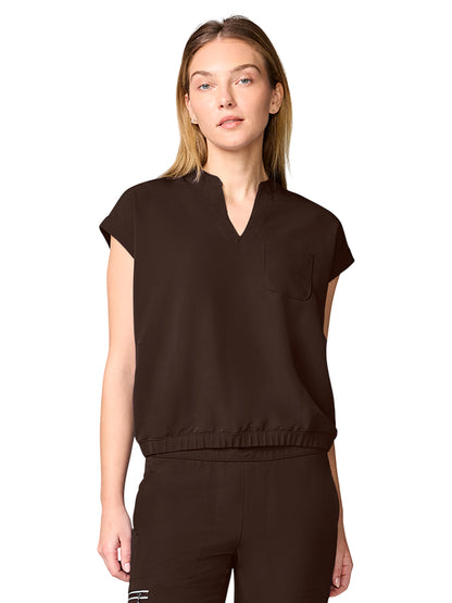 Women's 3-Pocket Mandarin Collar Crop Top - 00014 - Dark Chocolate