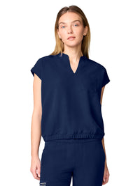 Women's 3-Pocket Mandarin Collar Crop Top - 00014 - Navy
