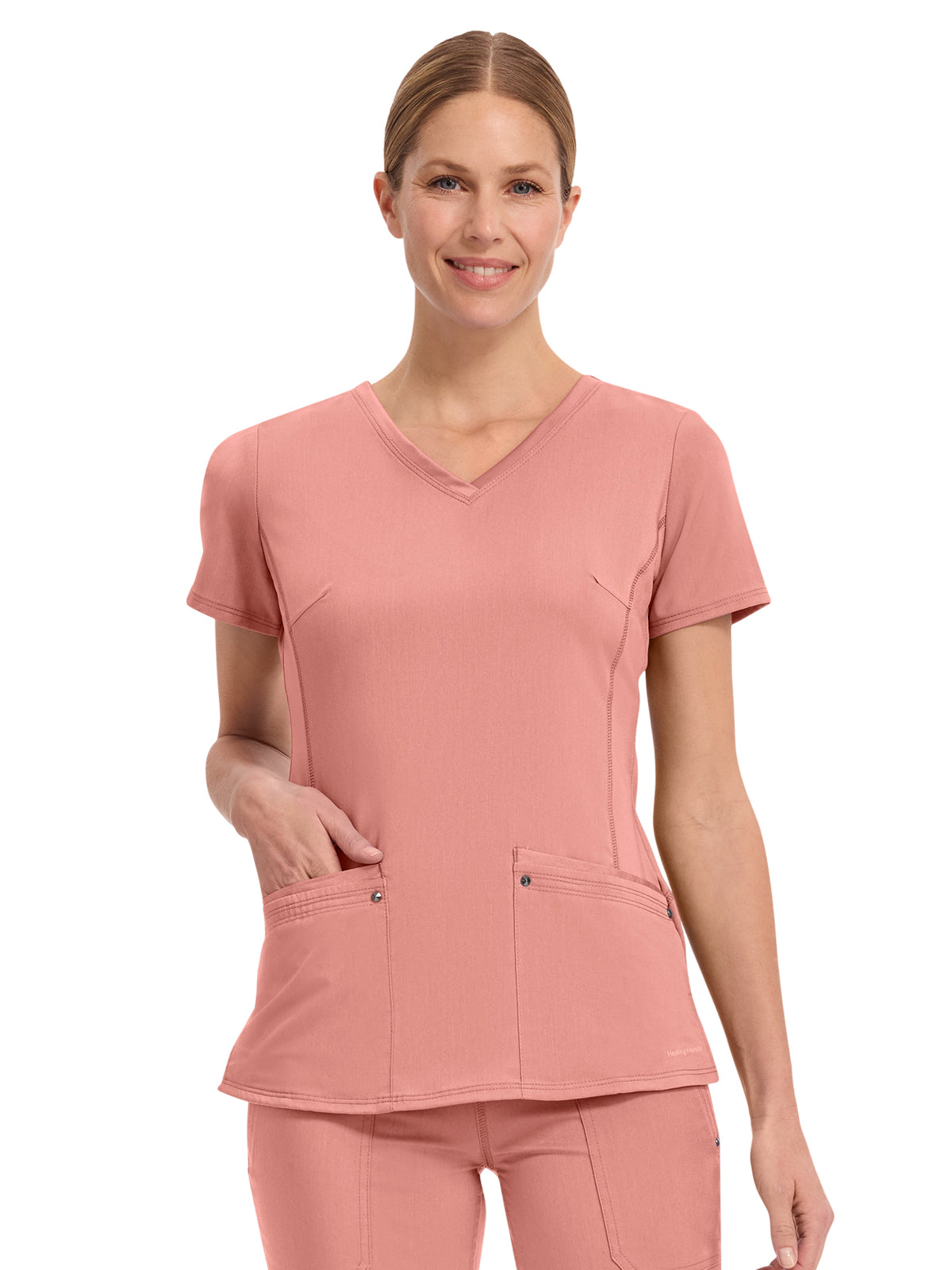 Women's 2-Pocket Juliet Stylish V-Neck Top - 2245 - Velvet Peach