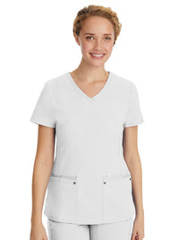 Women's 2-Pocket Juliet Stylish V-Neck Top - 2245 - White