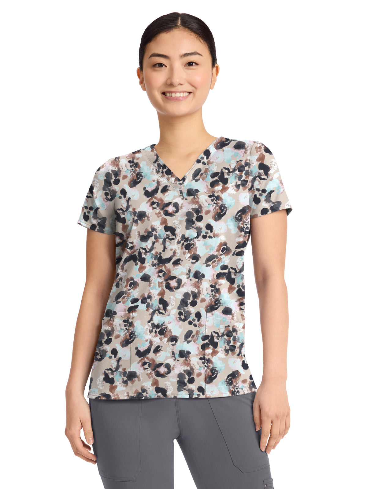 Women's V-Neck Print Top - 2266 - Abstract Cheetah