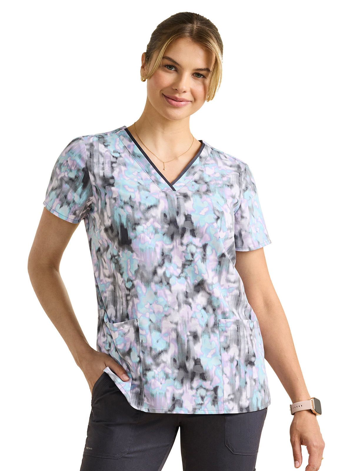 Women's V-Neck Print Scrub Top - 2266 - Color Flow