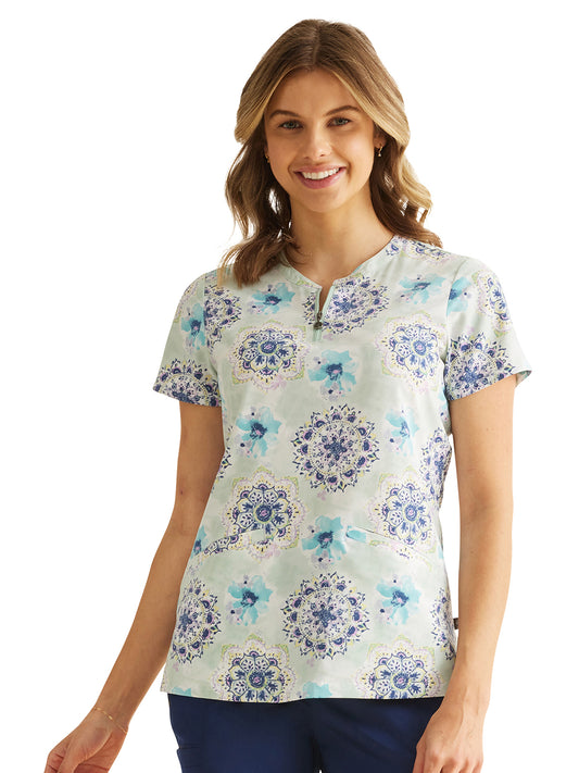 Women's Print Scrub Top - 2271 - Water Color Medallion