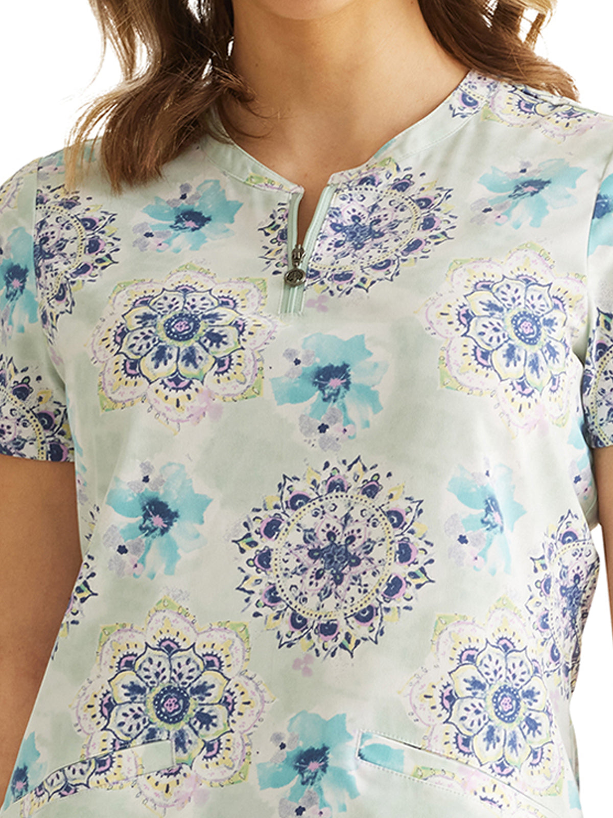 Women's Print Scrub Top - 2271 - Water Color Medallion