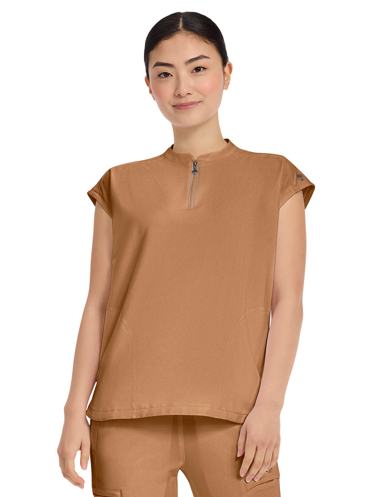 Women's 2-Pocket Sandy Mandarin Collar Top - 2286 - Caramel Cafe