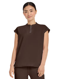 Women's 2-Pocket Sandy Mandarin Collar Top - 2286 - Dark Chocolate