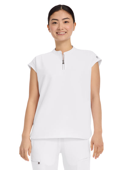 Women's 2-Pocket Sandy Mandarin Collar Top - 2286 - White