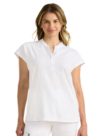 Women's 2-Pocket Journey Camo Mandarin Style Top - 2352 - White