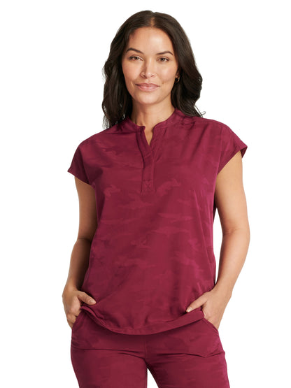 Women's 2-Pocket Journey Camo Mandarin Style Top - 2352 - Wine