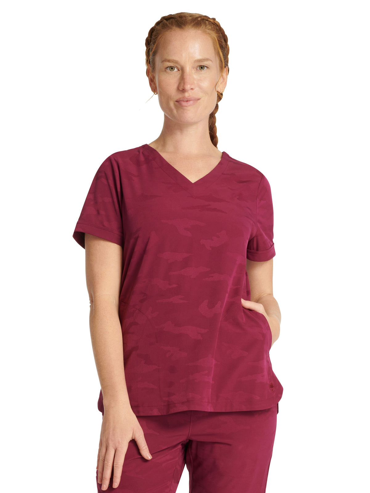 Women's Curved V-Neck Top - 2353 - Wine