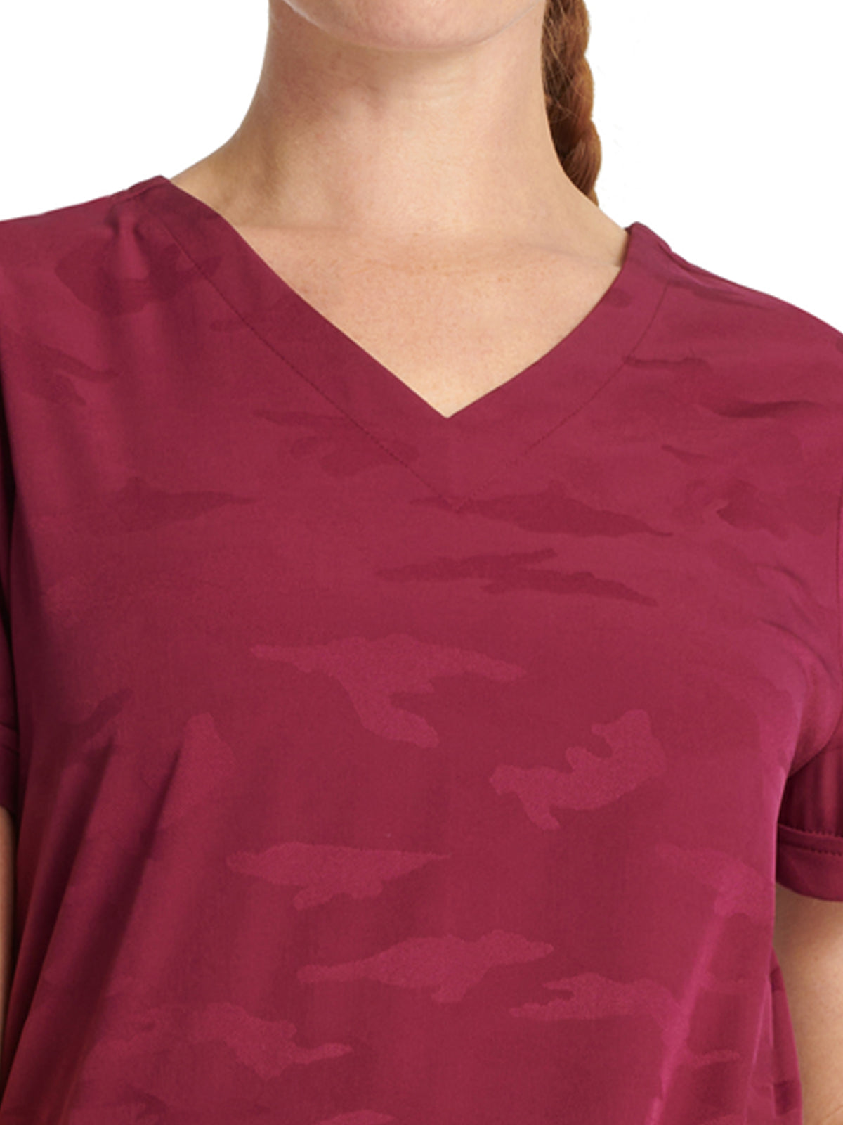 Women's Curved V-Neck Top - 2353 - Wine