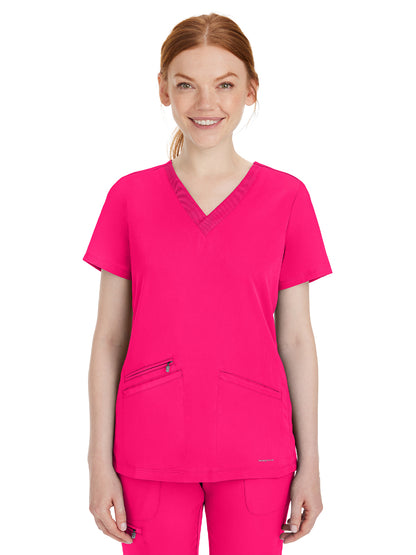 Women's 3-Pocket Mariah Rib V-Neck Top - 2530 - Carnation Pink