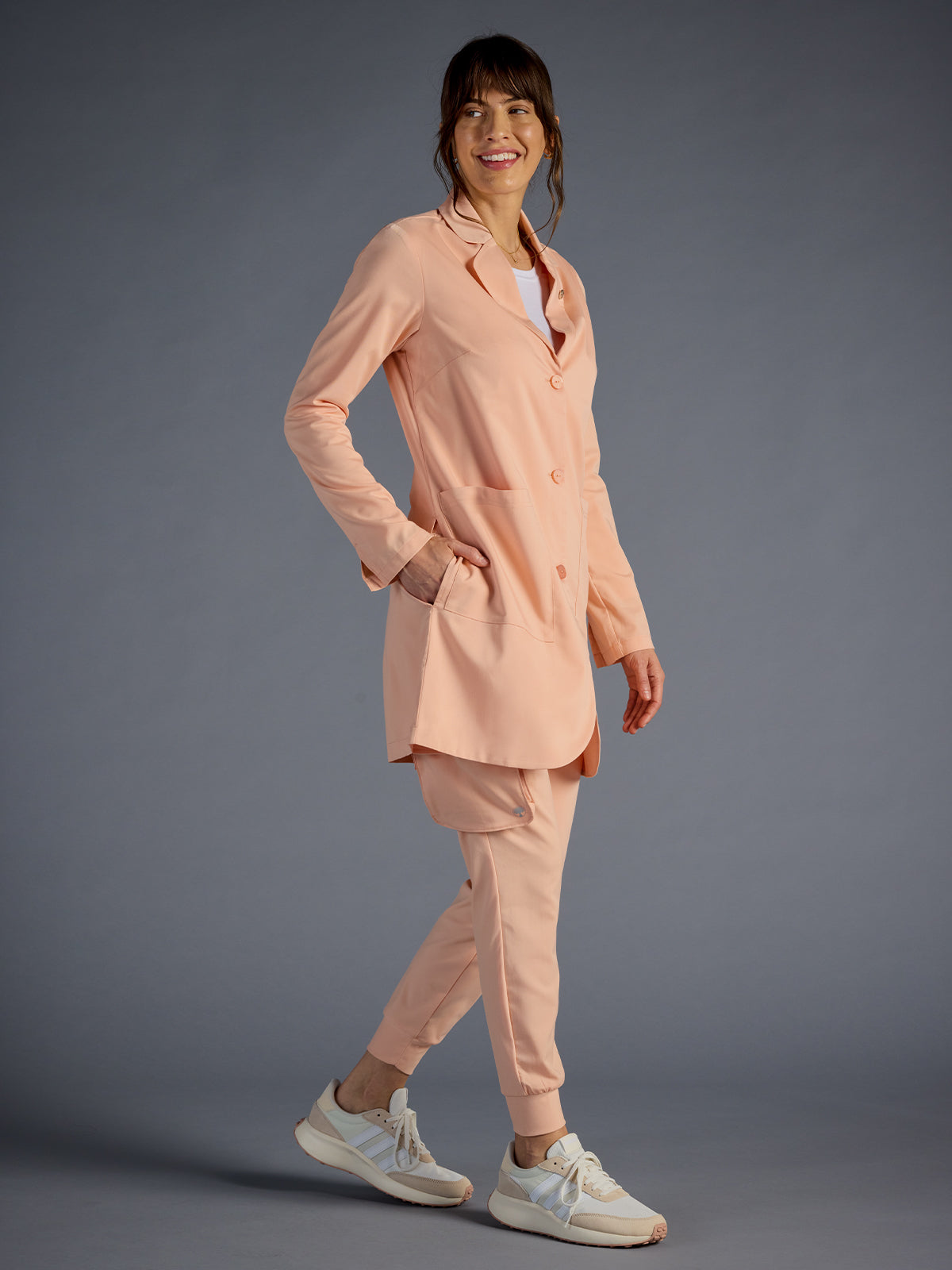 Women's Vera 34" Modernist Lab Coat - 402A - Peach Cloud