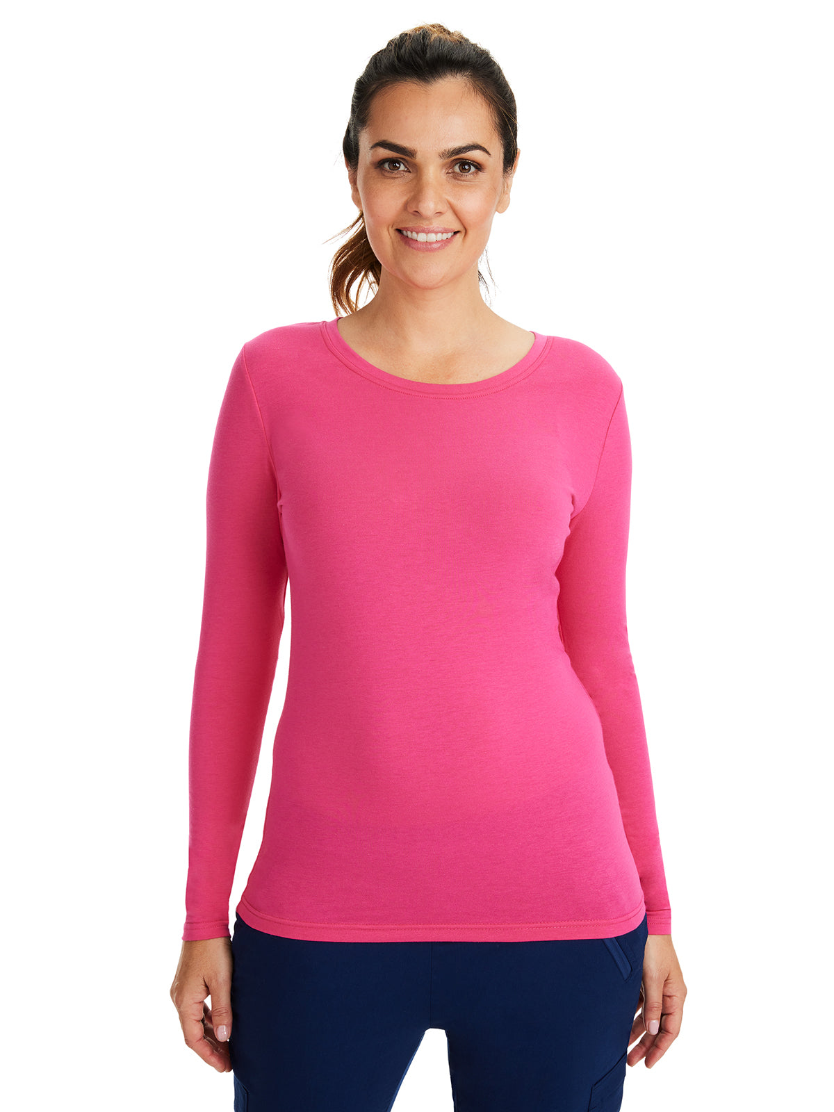 Women's Pocketless Melissa Long Sleeve Underscrub Tee - 5047 - Carnation Pink