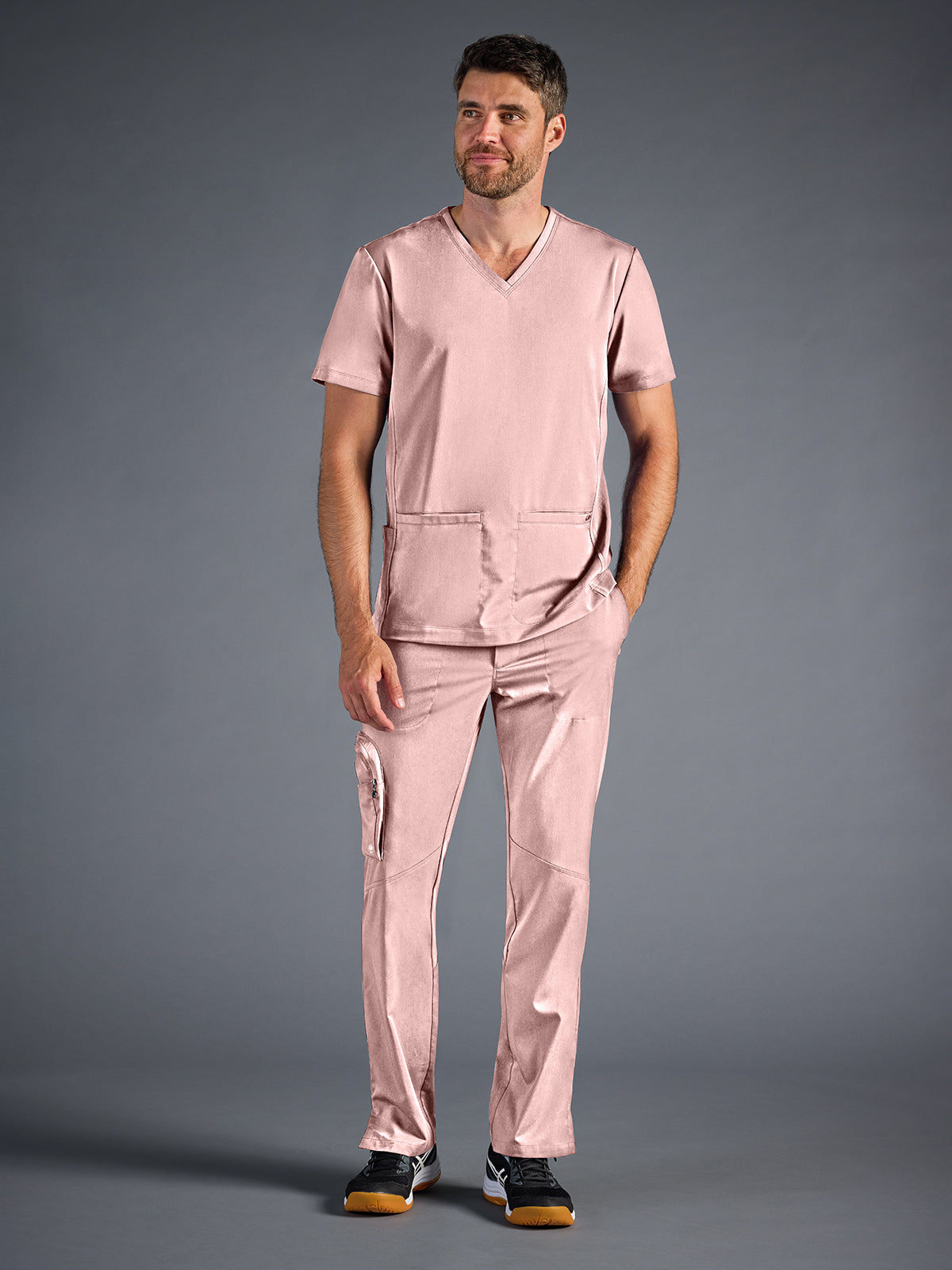 Men's Vincent V-Neck Scrub Top - 606A - Peach Cloud