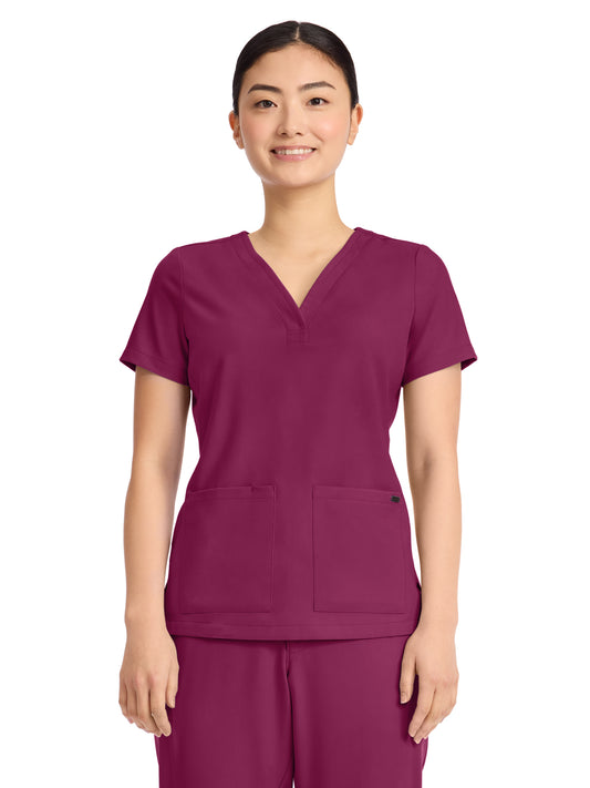 Women's 3-Pocket Y-Neck Top - 751 - Wine