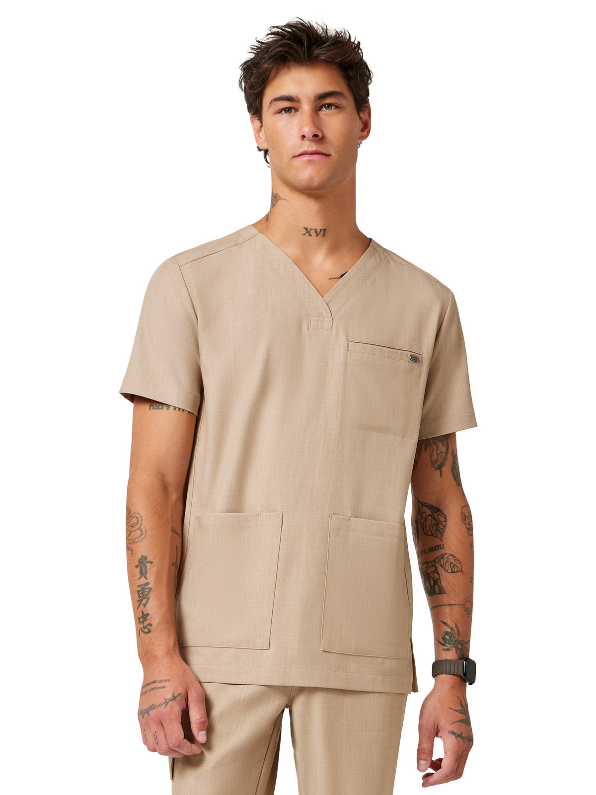 Men's 4-Pocket V-Neck Scrub Top - 753 - Desert Taupe