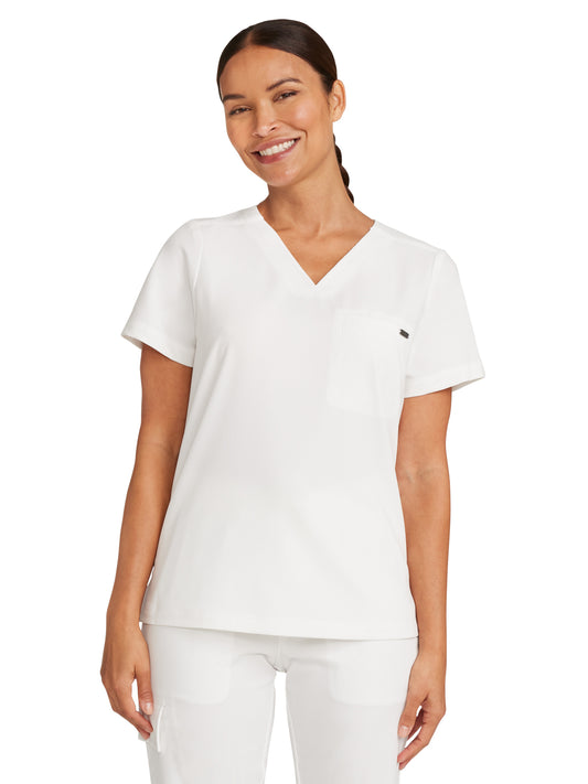 Women's 1-Pocket V-Neck Top - 755 - White Gardenia