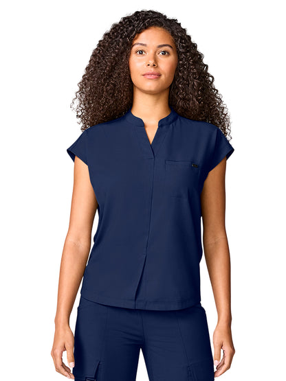 Women's 1-Pocket Mandarin Collar Top - 757 - Navy