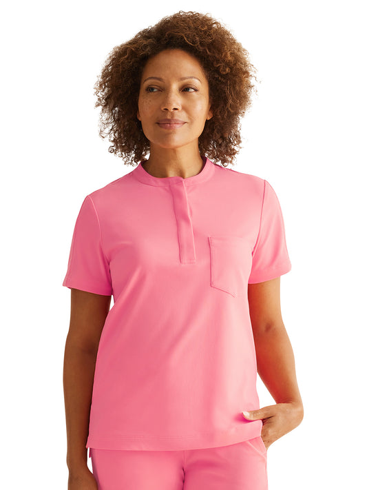 Women's 1-Pocket Mandarin Collar Scrub Top - 802 - French Pink