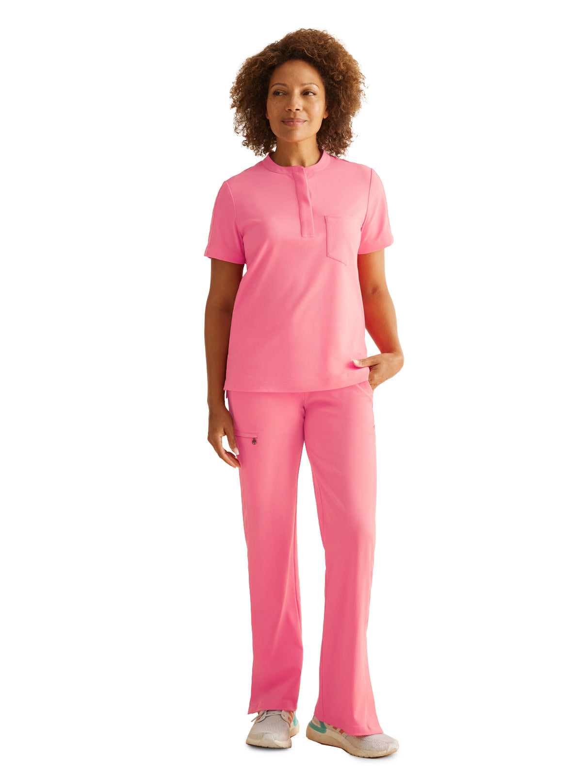 Women's 1-Pocket Mandarin Collar Scrub Top - 802 - French Pink