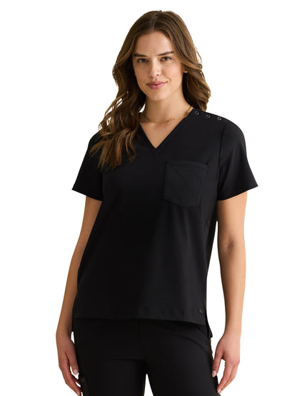 Women's 1-Pocket V-Neck Top - 808 - Black