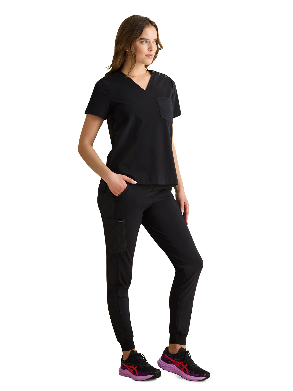 Women's 1-Pocket V-Neck Top - 808 - Black